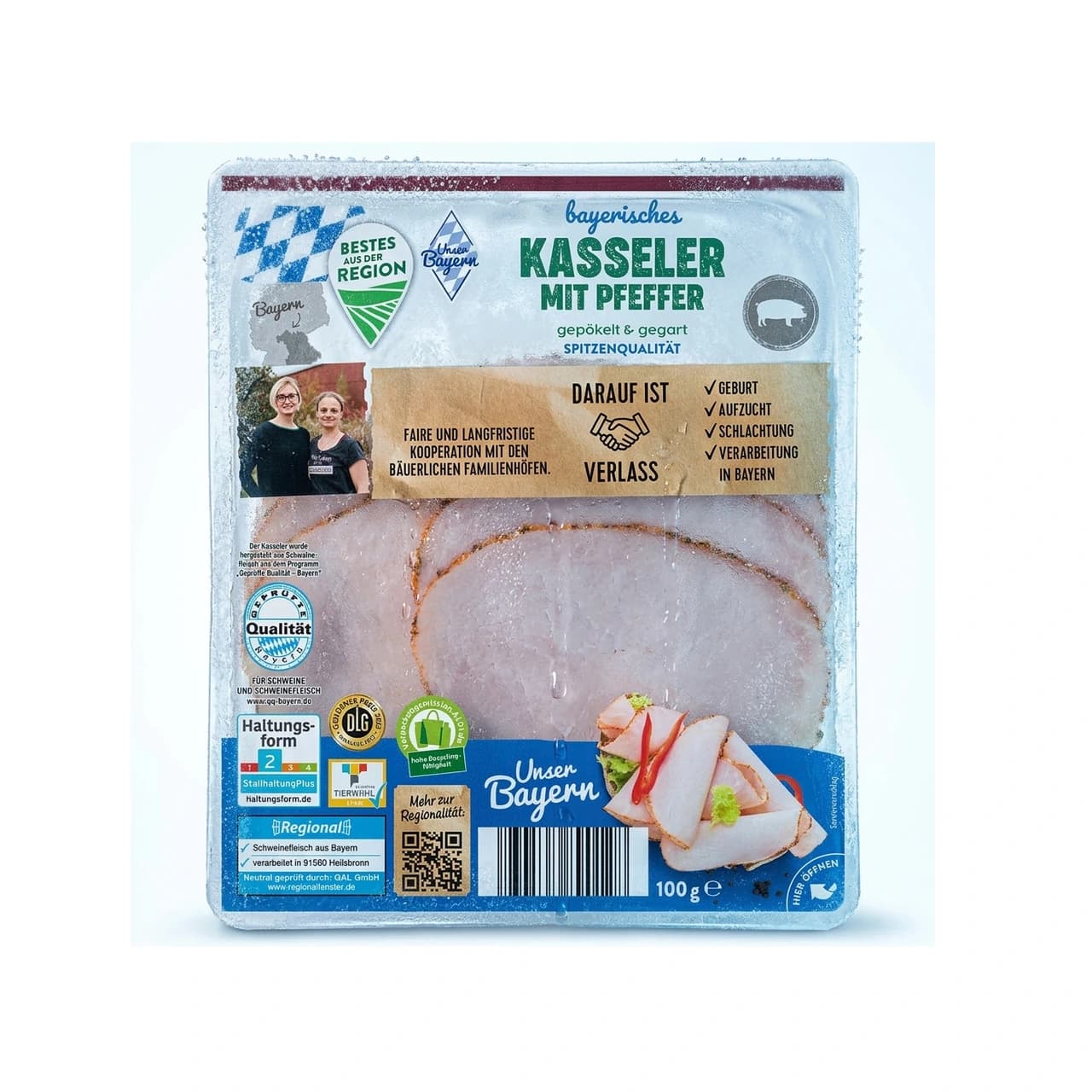 Packung Unser Bayern Bayerisches Kasseler mit Pfeffer, 100 g