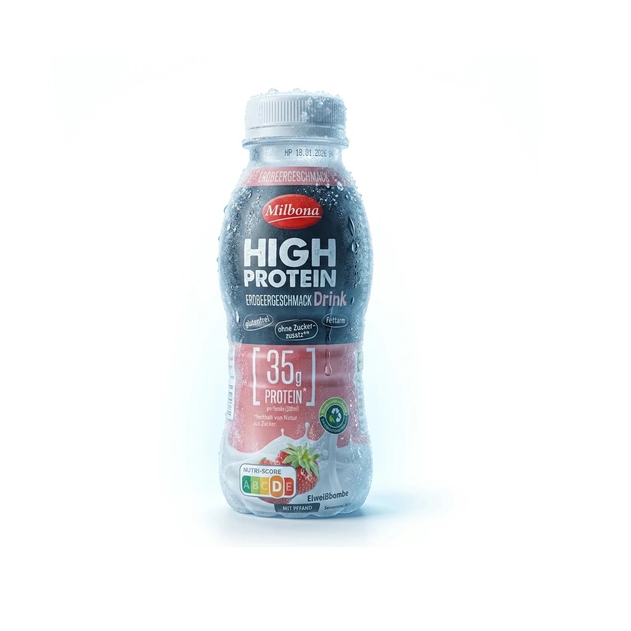 Flasche Milbona High Protein Drink Erdbeer, 330 ml