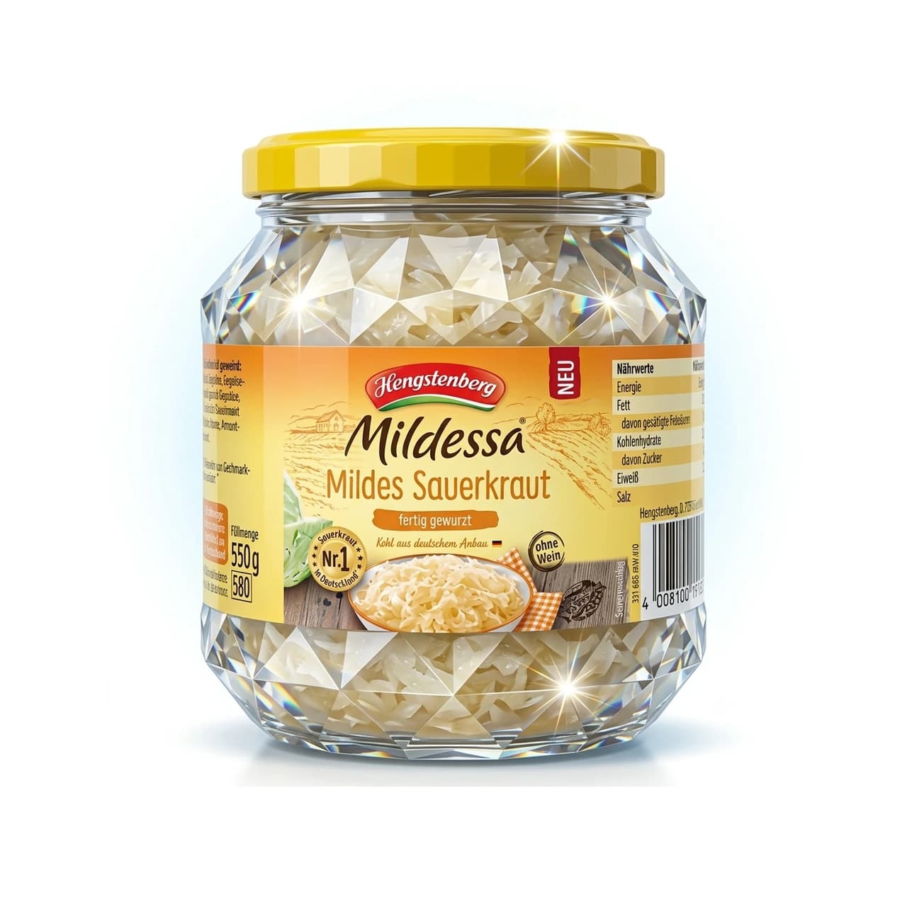 Glas Hengstenberg Mildessa Mildes Sauerkraut, 550 g