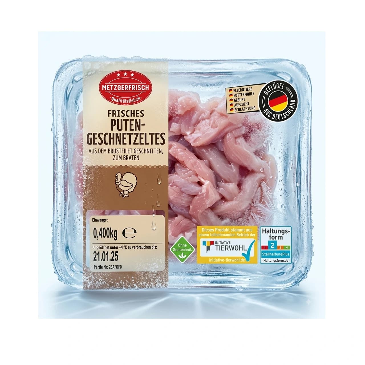 Metzgerfrisch fresh turkey breast strips tray, 400 g
