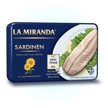 Dose La Miranda Sardinen in Sonnenblumenöl, 125 g