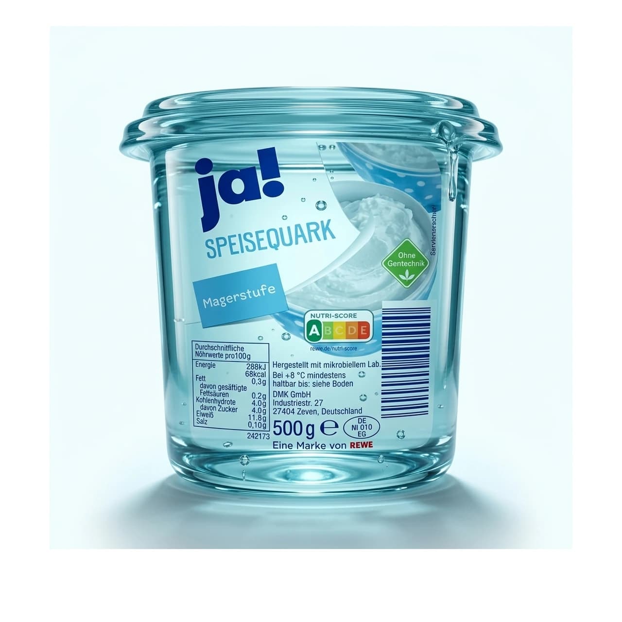 Becher ja! Speisequark Magerstufe, 500 g, als Liquid-Glass-Transformation