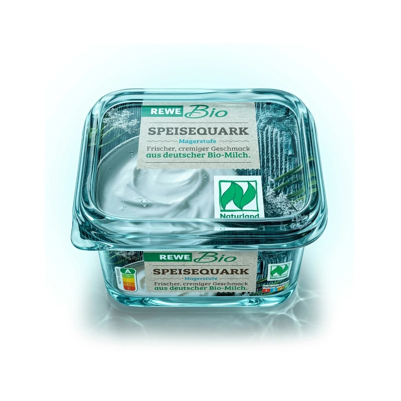 REWE Bio low-fat quark tub, 250 g, liquid-glass transformation