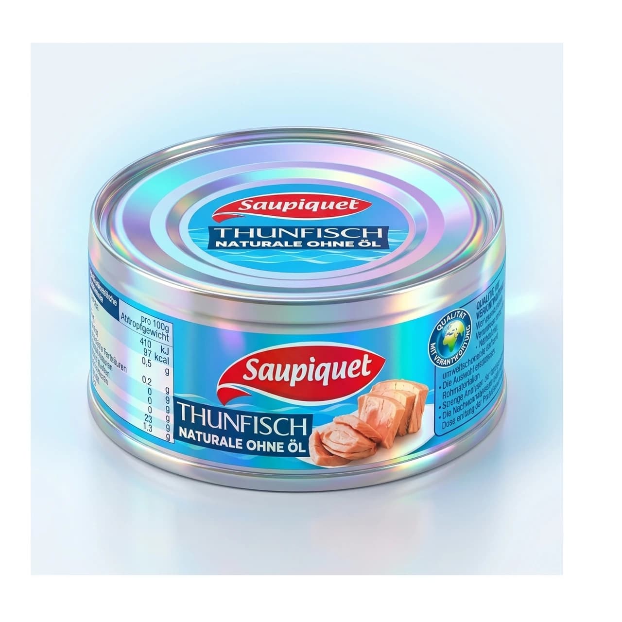 Dose Saupiquet Thunfisch Naturale ohne Oel, 140 g, als holografisch-irisierende Transformation